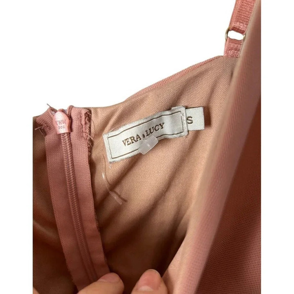 Vera & Lucy Pink Mesh Ruched Bodysuit Size Small Polyester Elastane Women’s - Picture 3 of 8